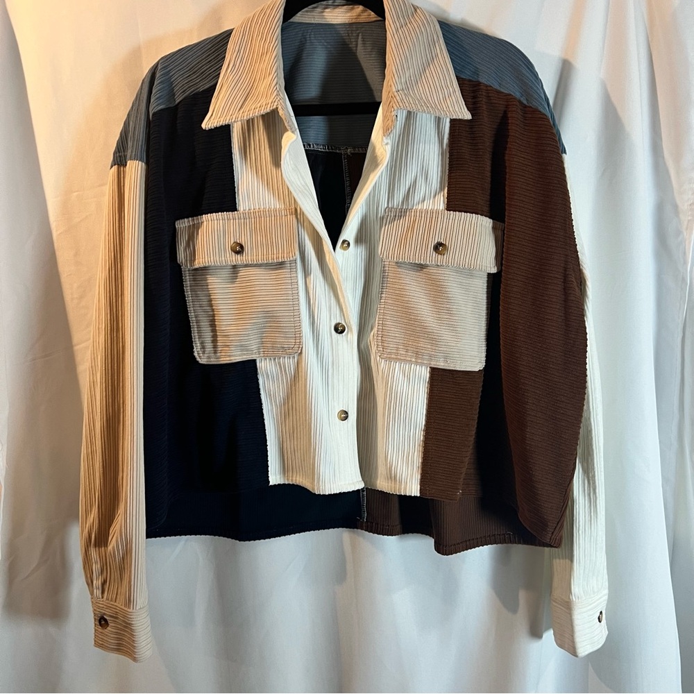 NWOT Multicolor‎ Cropped Corduroy Button Down Shirt